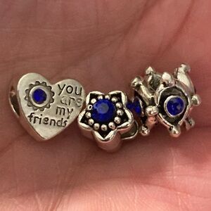 Charms- for bracelet (3) Silver like Royal Blue like Safire stones,